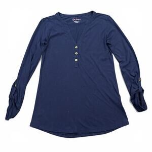 Lilly Pulitzer Pima Cotton Janelle Henley Top Womens Size Small Navy Blue